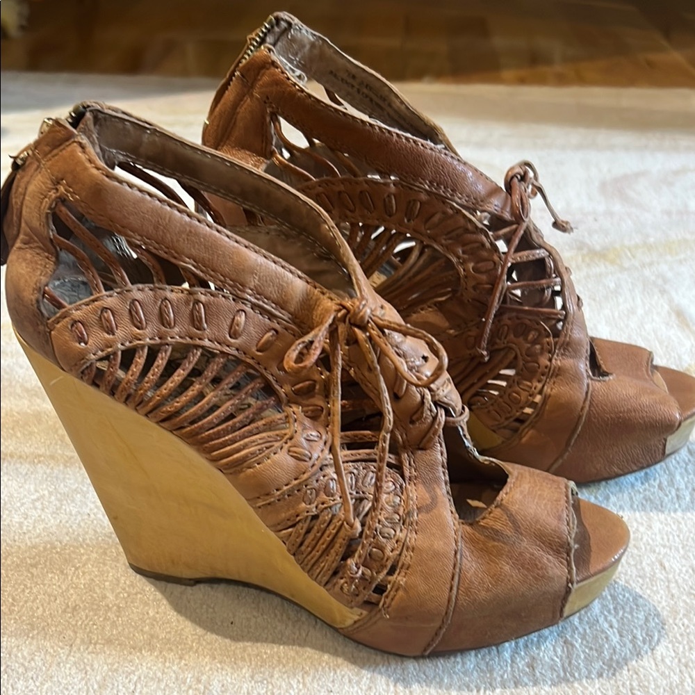 Sam Edelman Brown Wedge Booties with Laser-Cut Design